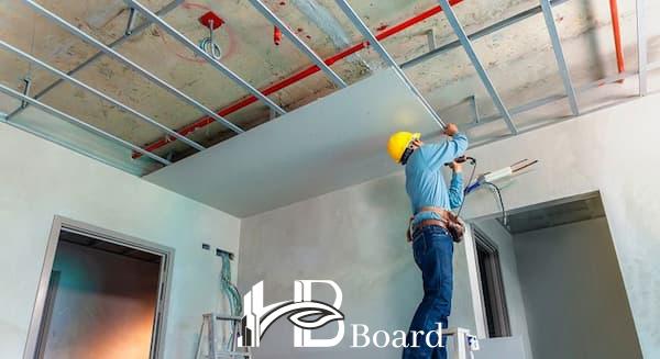 نصب سقف کاذب کناف در فضای داخلی ساختمان-اچ بی